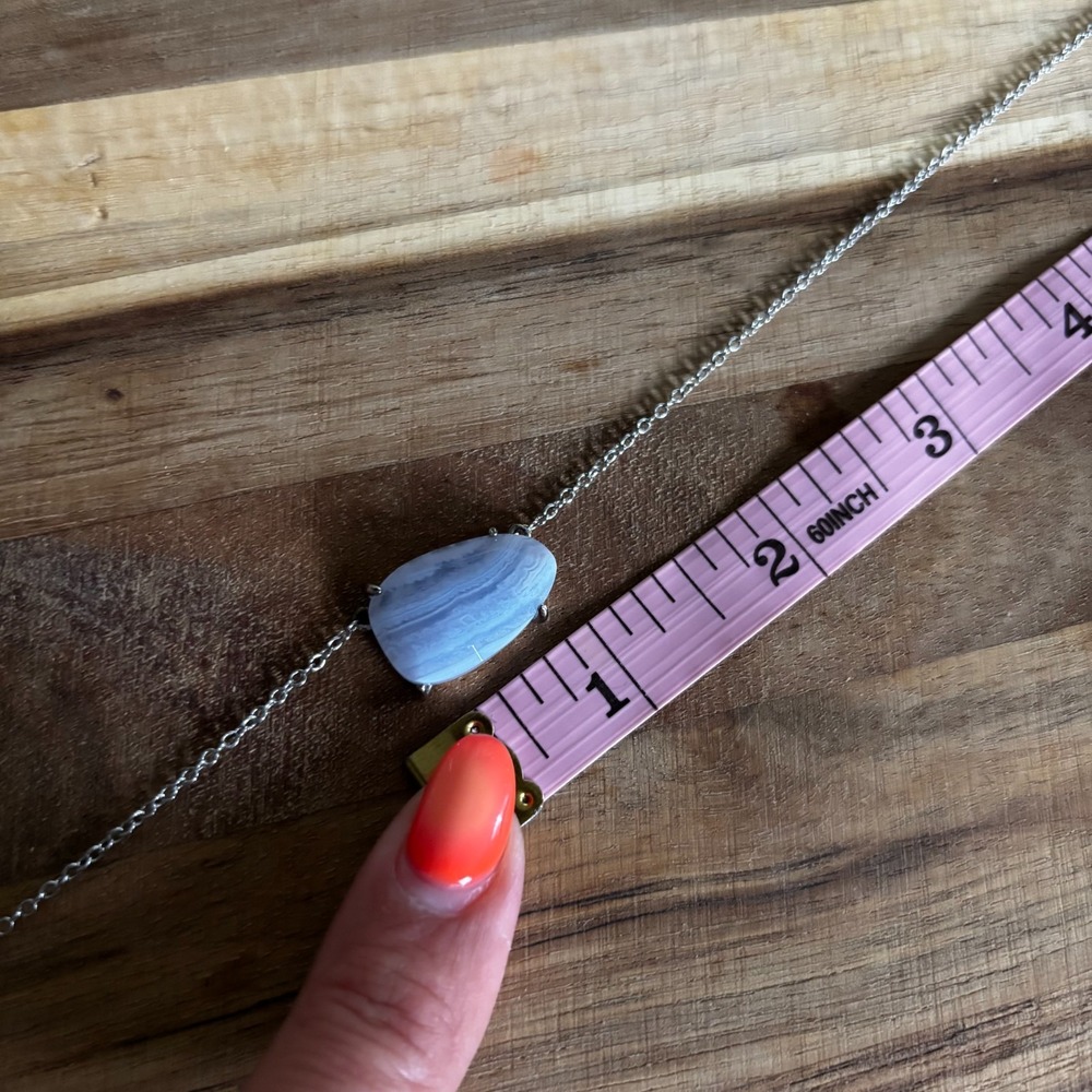 Kendra Scott Isla Necklace Blue Lace Agate Silver Tone Retired Adjustable 18-20" - Picture 4 of 9